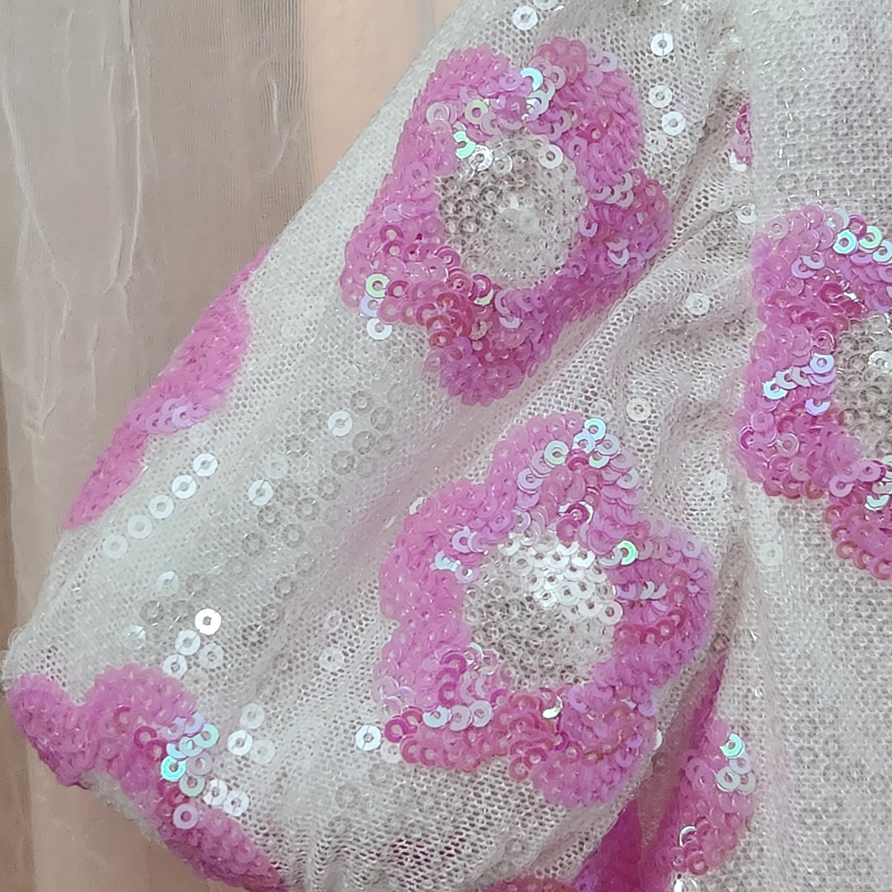 Sparkle & Shine Pink/White Sequin Floral Dress w/Puff Sleeves, Size 6, NWT - Picture 4 of 5
